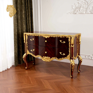 <span class=keywords><strong>Commode</strong></span> de luxe de style baroque français à 6 tiroirs en bois de caoutchouc massif avec feuille d'or appliquée à la main pour chambre et salon - Product Image 2