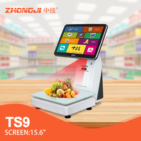 Balance tactile à double écran TS9, 15,6 pouces, capacité de pesée de 15 kg, avec imprimante intégrée de 58 mm pour les magasins de détail
