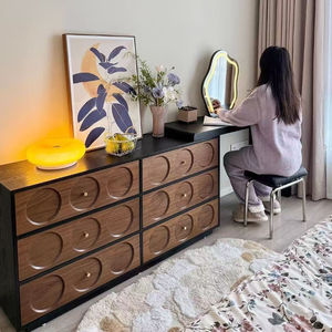 Coiffeuse de style Wabi-Sabi <span class=keywords><strong>avec</strong></span> <span class=keywords><strong>commode</strong></span> intégrée, table de maquillage en bois massif, style crème français d'angle - Product Image 3