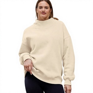 Sweat-shirt à col montant imprimé de haute qualité pour femme, manches longues, couleur unie, décontracté, avec logo frontal, 100 % coton, vente en gros - Product Image 3