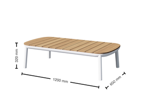 Tavolino da Caffè Moderno e Resistente in Lega di <span class=keywords><strong>Alluminio</strong></span> per Esterni con Piano in Teak - Resistente alle Intemperie e ai Raggi UV, Elegante per Villa, Cortile, Hotel, Sala da Pranzo - Product Image 5
