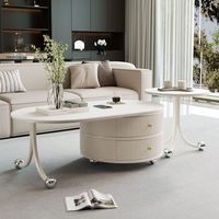 Table Basse Convertible Moderne Minimaliste en Dalle de Pierre, Mobile, avec Cadre en Acier, Écologique, Deux Tiroirs, Meuble de Maison pour Espaces Petits