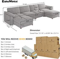 F&J Home Ecksofa Übergroßes U-förmiges Modulares Sofa PU-Material Breiter Tiefer Sitz Komfortables Graues Cloud-Set
