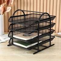 Porte-fichiers de bureau multifonctionnel Stable Amovible Quatre couches Fer Art Stockage de données Grille métallique Rack de rangement de bureau Rack de bureau
