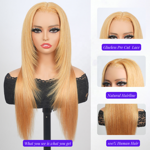 Siêu Đôi Rút Ra Hai Lớp Xương Thẳng Tóc Giả Tóc Con Người, Nguyên Liệu Việt Nam Tóc Glueless Tóc Giả Tóc Con Người Ren Phía Trước Vàng Màu Tóc Giả - Product Image 2