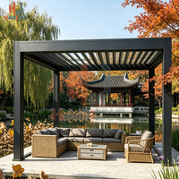 Pavillon à persiennes en aluminium à manivelle manuelle, moderne, 4x4, résistant au vent et à la neige, abri isolé avec système de drainage pour terrasse, maison, jardin