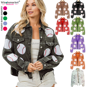 <span class=keywords><strong>Veste</strong></span> courte personnalisée pour <span class=keywords><strong>femme</strong></span> Vintage Wash Fringe Corduroy Shacket Baseball Football Broderie Sequin Patch Vestes pour femmes - Product Image 1