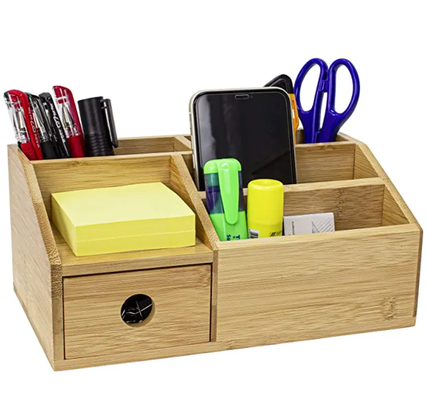 Perlengkapan kantor meja banyak kompartemen dengan laci bambu meja penyimpanan surat meja kayu kotak penyimpanan meja terlaris
