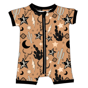 Batı özel baskı 95% bambu 5% viskon kısa kollu tek parça uyuyan bebek kız erkek bambu 2- Way Zip Shorties Zippy Romper - Product Image 1