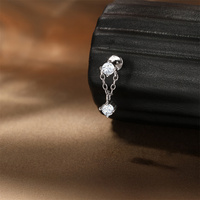Boucle d'oreille à tige plate en argent sterling S925 plaqué rhodium, moissanite VVS, hypoallergénique, pour cartilage, hélix