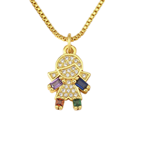 Collier pendentif chaîne à maillons en zircon QIKU plaqué or 18 carats, cadeau unisexe pour la fête des enfants, accessoires tendance