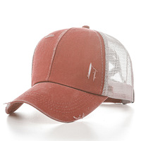 Gorra trucker vintage de verano para mujer, nueva, de algodón lavado, con malla, visera curva, moderna, para cola de caballo, con logotipo personalizable impreso, estilo vintage.