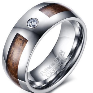 Bagues en bois massif avec incrustation de zircon, étanches, à bords biseautés, pour cadeau d'anniversaire, vente en gros - Product Image 1