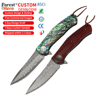 Couteau pliant tactique de survie en acier Damas avec manche en coquille, idéal pour le camping et les activités de plein air, vente en gros OEM