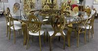 Furniture mewah Modern emas Stackable baja nirkarat logam bulat kembali pesta makan kursi perjamuan untuk acara pernikahan kursi