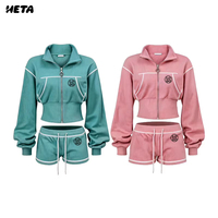 Ensemble Lounge Haut et Short en Maille Gaufrée Personnalisé avec Logo, Manches Longues, pour Femme, Tenue Décontractée Automne 2026, Coton Spandex