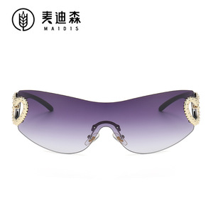 Maidis Futuristic Rimless Sunglasses 8125 One Piece Lens <b>Large</b> <b>Frame</b> Women Heart Shaped UV400 Protection - Product Image 5