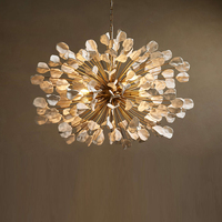 Lustre suspendu en laiton antique avec pétales de fleurs en céramique de luxe pour salon, salle à manger, villa, hôtel, décoration de mariage