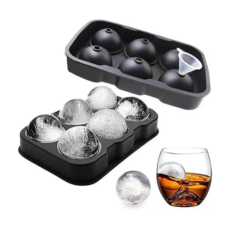 Round Ball Shape Cube Silicone Ice Tray Bar/6 Large Sphere Tray Refrigerator Silicone Ice Cube Tray Mold