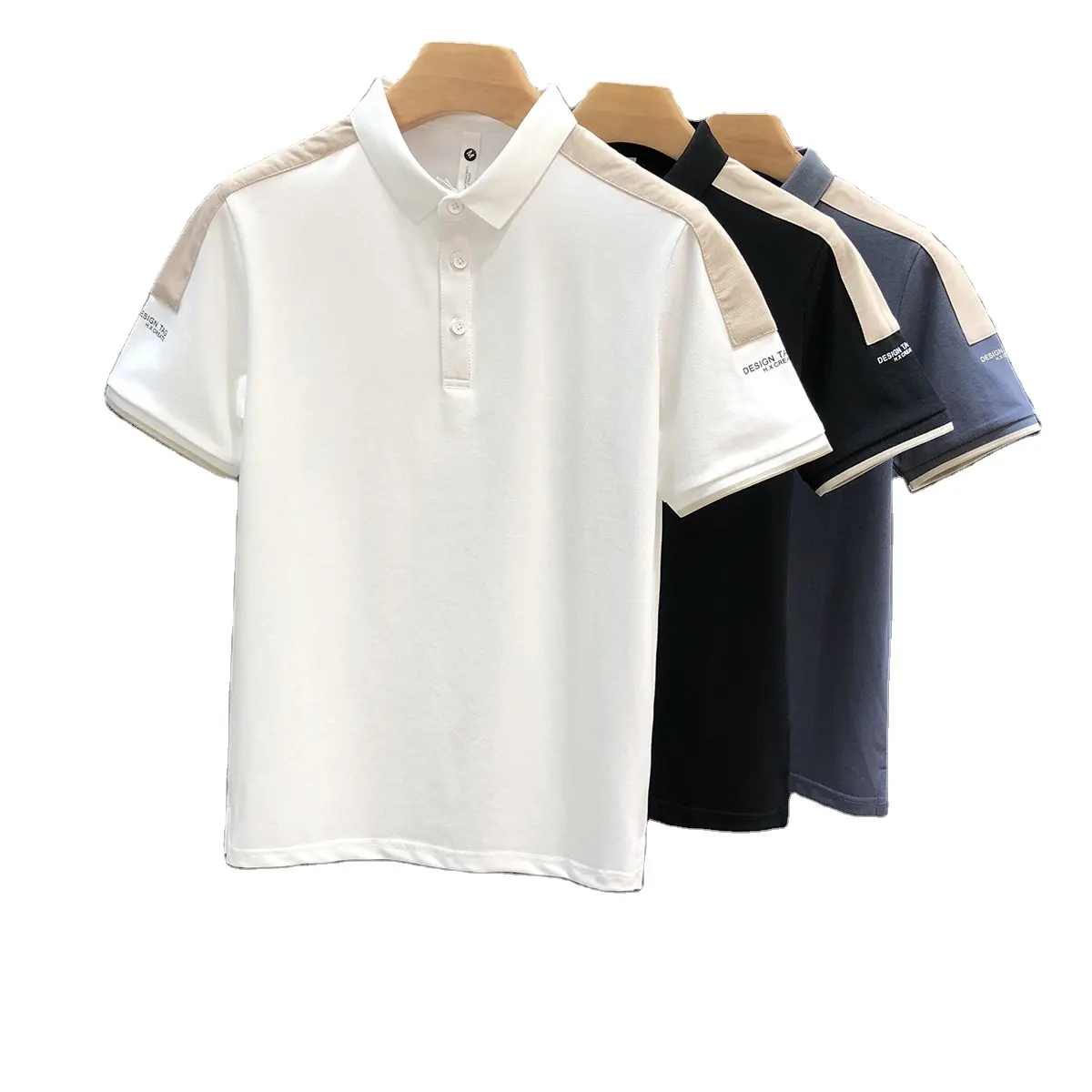 Nueva llegada de los hombres de impresión Polo Camisa de algodón en blanco de los hombres Polo camisetas logotipo bordado liso de manga corta Casual Polo camisas