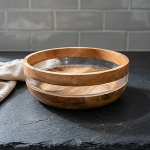 Bol de service moderne en bois d'acacia et résine transparente pour la cuisine à domicile - Product Image 4