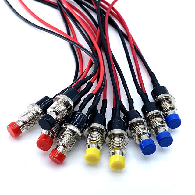 PBS-110 1A 250V 2 Pins SPST 6 Colors Normal Open 7mm Mini Momentary Push Button Switch Pre-soldered Wires Electrical Equipment