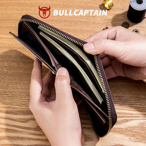 BULLCAPTAIN Retro Vintage Accordion <b>Wallet</b> <b>for</b> <b>Men</b> Large Capacity Card Slots Genuine Leather <b>RFID</b> Zipper Closure OEM ODM - Product Image 5