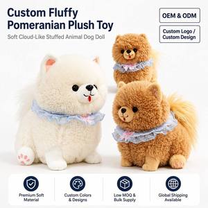 Peluche Pomeranian réaliste, chien moelleux avec collier en dentelle, coussin de sommeil, cadeau, OEM ODM, fabricant en gros sur mesure - Product Image 1