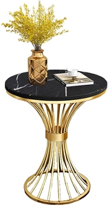 Luxury <b>Gold</b> Metal Round <b>Side</b> <b>Table</b> with Black Marble Top Modern Accent End <b>Table</b> for Living Room Bedroom Home Office Decor - Product Image 2