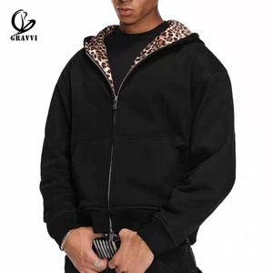 Oversized Leopard Print <b>Lined</b> Hood Full Zip Hoodie Thick <b>Fleece</b> Streetwear Casual <b>Jacket</b> OEM ODM Custom Made Unisex - Product Image 1