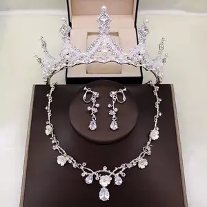 Rhinestones Silver Branch Tiara Crown Wedding Party Hair Accessories Bridal Hair Jewelry 3pcs set T0017 (7)