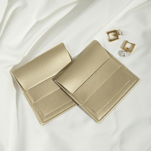 Custom Made Flip Top <b>Jewelry</b> <b>Packaging</b> Bag Gold 8x8cm Rectangular PU Leather Storage For Necklace Ring - Product Image 3