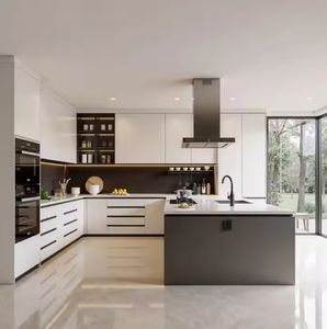 Ensemble d'armoires de cuisine en bois pliantes de style moderne personnalisé, en contreplaqué, finition brillante, tiroirs à fermeture douce, meubles en mélamine pour la cuisine - Product Image 3