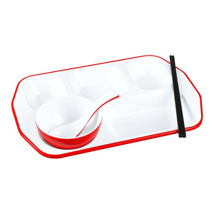 Platos de melamina, platos comerciales de imitación de porcelana para comida rápida, platos de cinco compartimentos para cantina escolar o restaurante. - Product Image 3