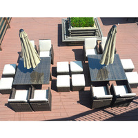 Jardin Villa Terrasse Grande table à manger Meubles de luxe Canapé en rotin Coussin de banquet Ensemble familial Table en rotin