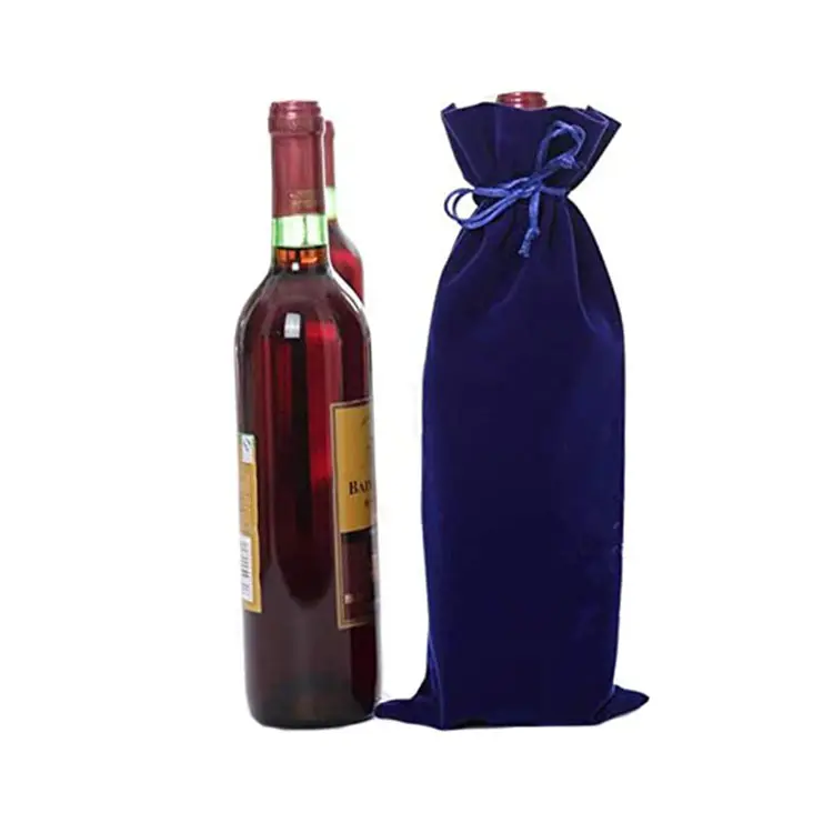 Bolsa de vino de gamuza de lujo de alta calidad, 15x35cm, logotipo personalizado, botella de vino, regalo, embalaje con cordón para fiesta de boda