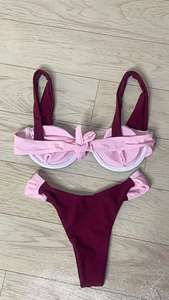 2024新款简约时尚两件套黑白比基尼性感露背高腰速干氨纶/尼龙泳衣高腰下装 - Product Image 6