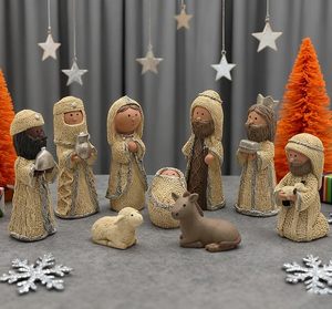<strong>Nativity</strong> <strong>Scene</strong> <strong>Set</strong> 9-Piece Holy Family Figurine with Woolen Clothes Hand Painted Mini Decorative Religious Christmas Figurines - Product Image 3