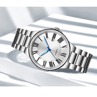 Montre mécanique automatique pour hommes, bracelet en acier inoxydable, cadran à chiffres romains, affichage de la date, montre-bracelet d'affaires pour un usage quotidien