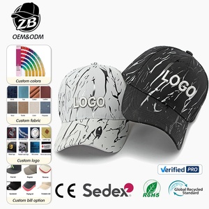 Casquette de baseball personnalisée avec logo, motif marbré, sergé vintage, 6 panneaux, impression craquelée dorée réfléchissante, pour femmes et hommes, streetwear tendance - Product Image 1