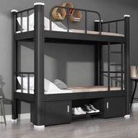 Lit en métal moderne à deux étages avec lits superposés en acier à 2 niveaux, armoire de rangement inférieure pour dortoir d'étudiant, hôtel