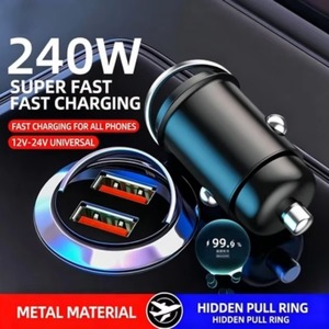ที่ชาร์จในรถยนต์ขนาดเล็ก 240W แบบคู่ 12V 24V อะแดปเตอร์ชาร์จ USB พกพา สำหรับเดินทางโดยรถยนต์ - Product Image 2