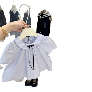 Tongxingyuan Girls Summer School Style Two Piece Set Cotton Chiffon Short Sleeve Shirt With Pleated Skirt For Children - Product Image 5