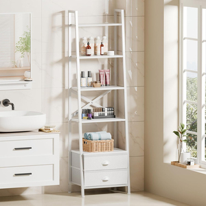 Home Office 5-Tier Ladder <strong>Shelf</strong> 2 Drawers Modern <strong>Narrow</strong> Bookshelf Storage <strong>Shelves</strong> Freestanding Rack <strong>Units</strong> for Living Room - Product Image 6
