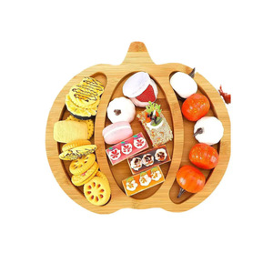 Pumpkin Shaped Bamboo <b>Snack</b> <b>Tray</b> With Compartments For Dessert Fruit Cheese Serving Halloween Party Use - Product Image 5