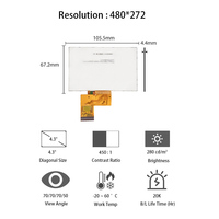 Tianma 4,3'' 480x272 LCD-Display TM043NBH02 Instrumententafel 4,3 Zoll LCD-Modul Mit 4-Draht Resistivem Touchscreen