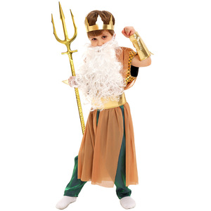 Costume de Poséidon pour enfants, tenue de performance pour Halloween, avec trident et barbe, taille moyenne - Product Image 3