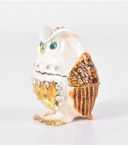 Scatola Portaoggetti Decorativa a Forma di Gufo con Smalto e Diamanti, Ornamento Artistico in Metallo per Soggiorno - Product Image 2