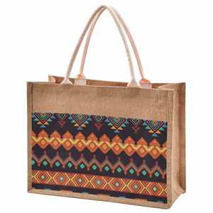 Le Royal Standard Navy et Rose Chevron Stripe Jute Tote Cotton Shopping Bag par le Royal Standard - Product Image 5