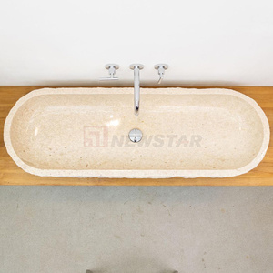 Newstar moderno naturale travertino intagliato lungo bagno ovale bagno bagno lavabo lavabo lavabo in marmo lavabo - Product Image 5